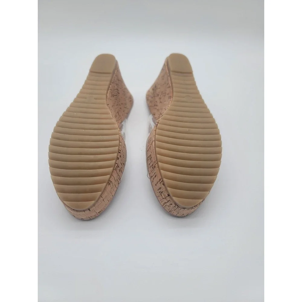 Clear Strap Cork Wedge Sandals Nude Platform Slip On Heels Size 8–8.5 - Picture 3 of 5